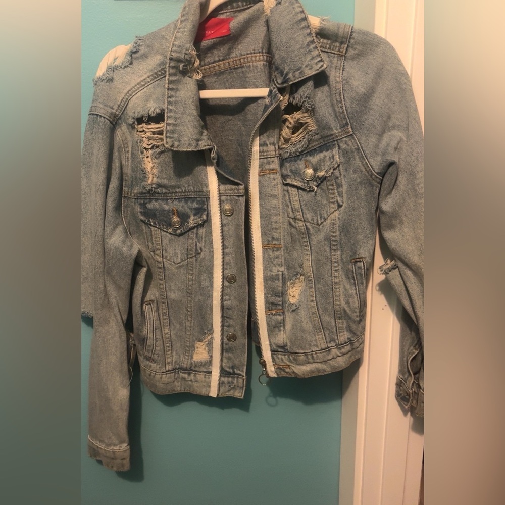 Signature8 Light Blue Distressed Jean Jacket